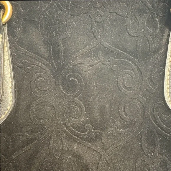 Franco Sarto Black Crushed Velvet Like Handbag Whimsy-Goth Vintage Kiss Lock - Picture 8 of 16